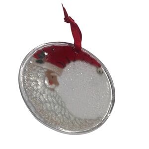 Santa Claus Glass Ornament with Red Ribbon